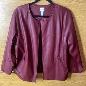 Chico’s Cranberry Faux Leather Open Front Jacket like new Gorgeous NWOT
